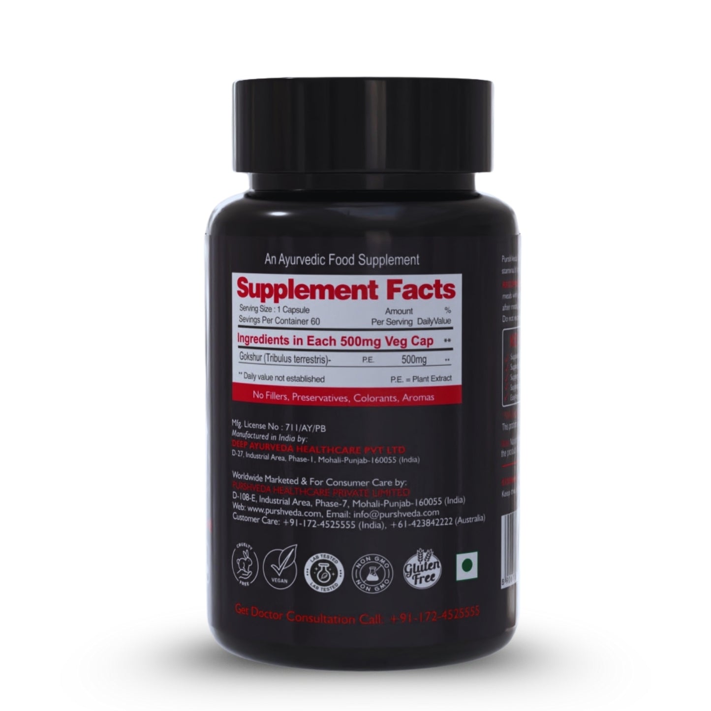 PurshVeda Tribulus Vegan Capsules | Pack of 60 | Testosterone Booster