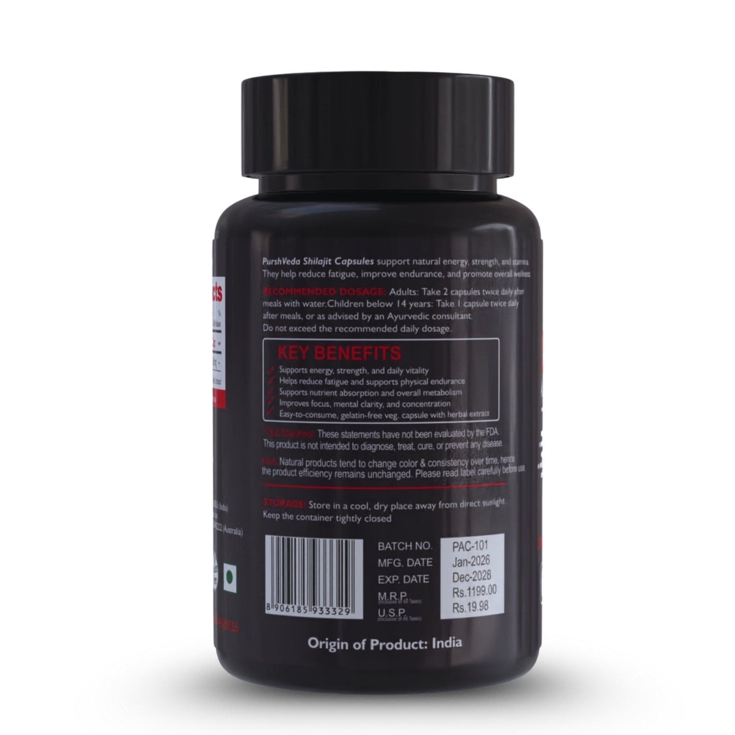 PurshVeda Shilajit Vegan Capsules | Pack of 60 | Energy & Vitality Support