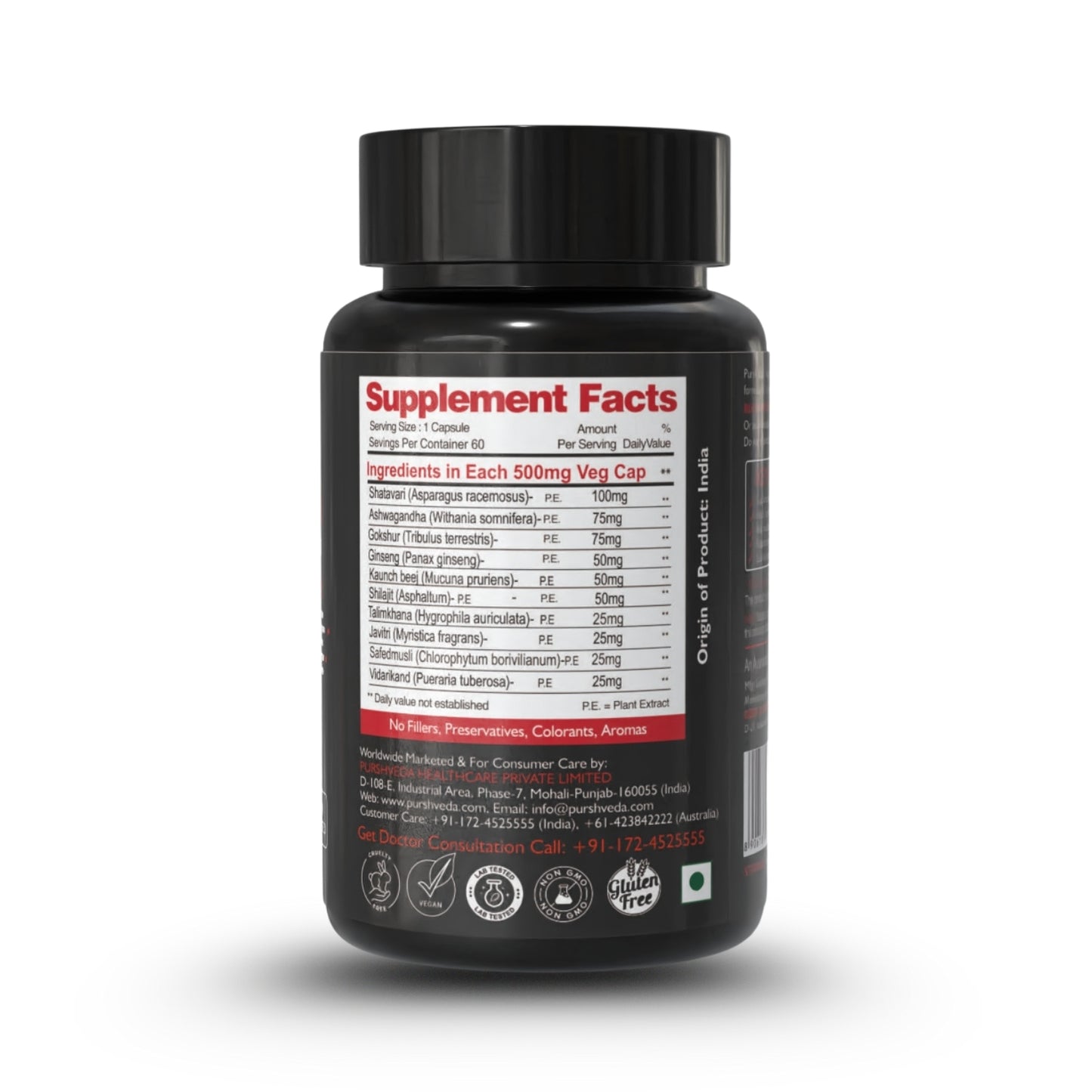 PurshVeda Vegan Capsule for Men | Pack of 60 | Strength & Vitality Support